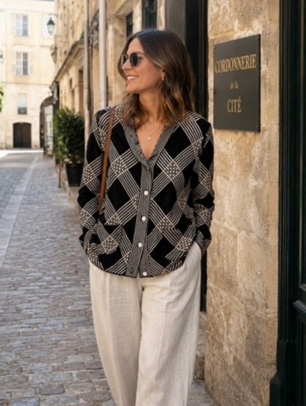 Eugen Klein Womens Black & Beige Geometric Button-Up Catdigan Eur 38 US 10 NWT